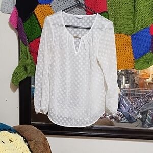 White Sheer fancy blouse long sleeve golden Accent Sz M Liz Claiborne